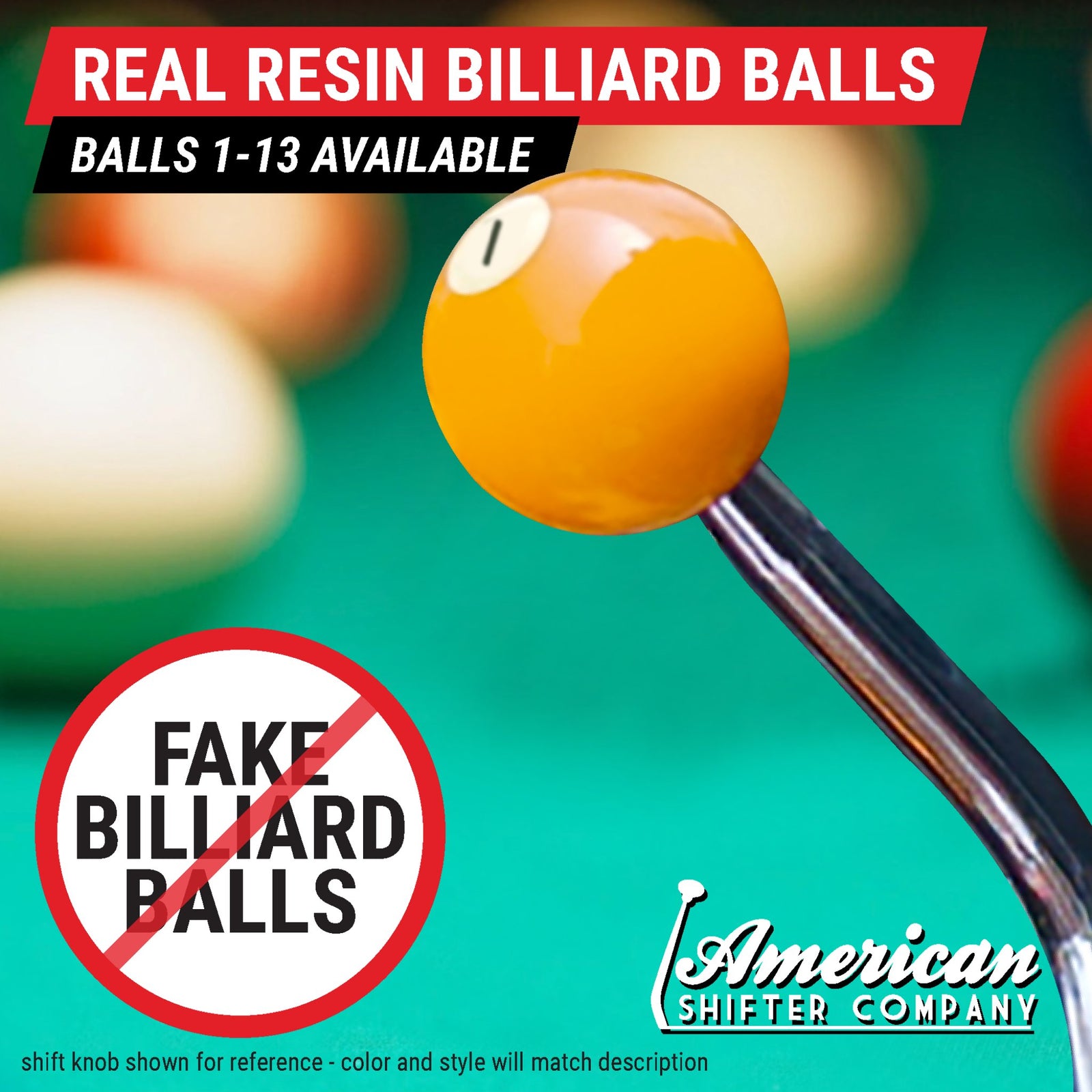 Billiard Pool Ball Custom Shift Knob with Machined Steel 16mm x 1.5in Insert