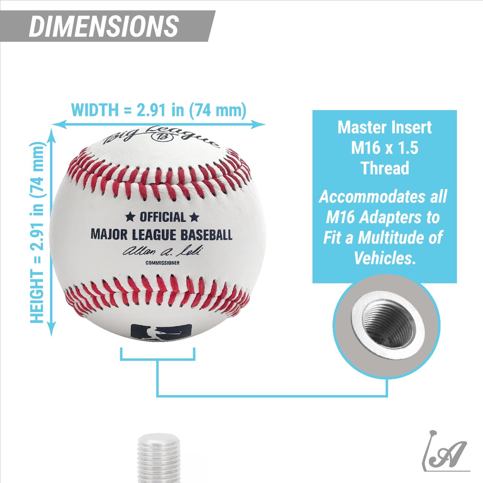 Official Big League Baseball Transmission Gear Shift Knob with Insert