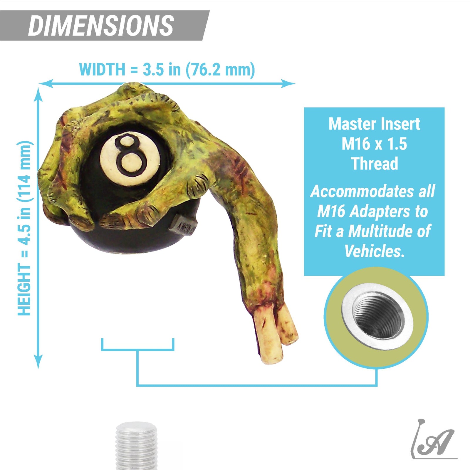 Grippy 8 Ball Zombie Hand Custom Shift Knob Handcrafted Limited Edition Hot Rod