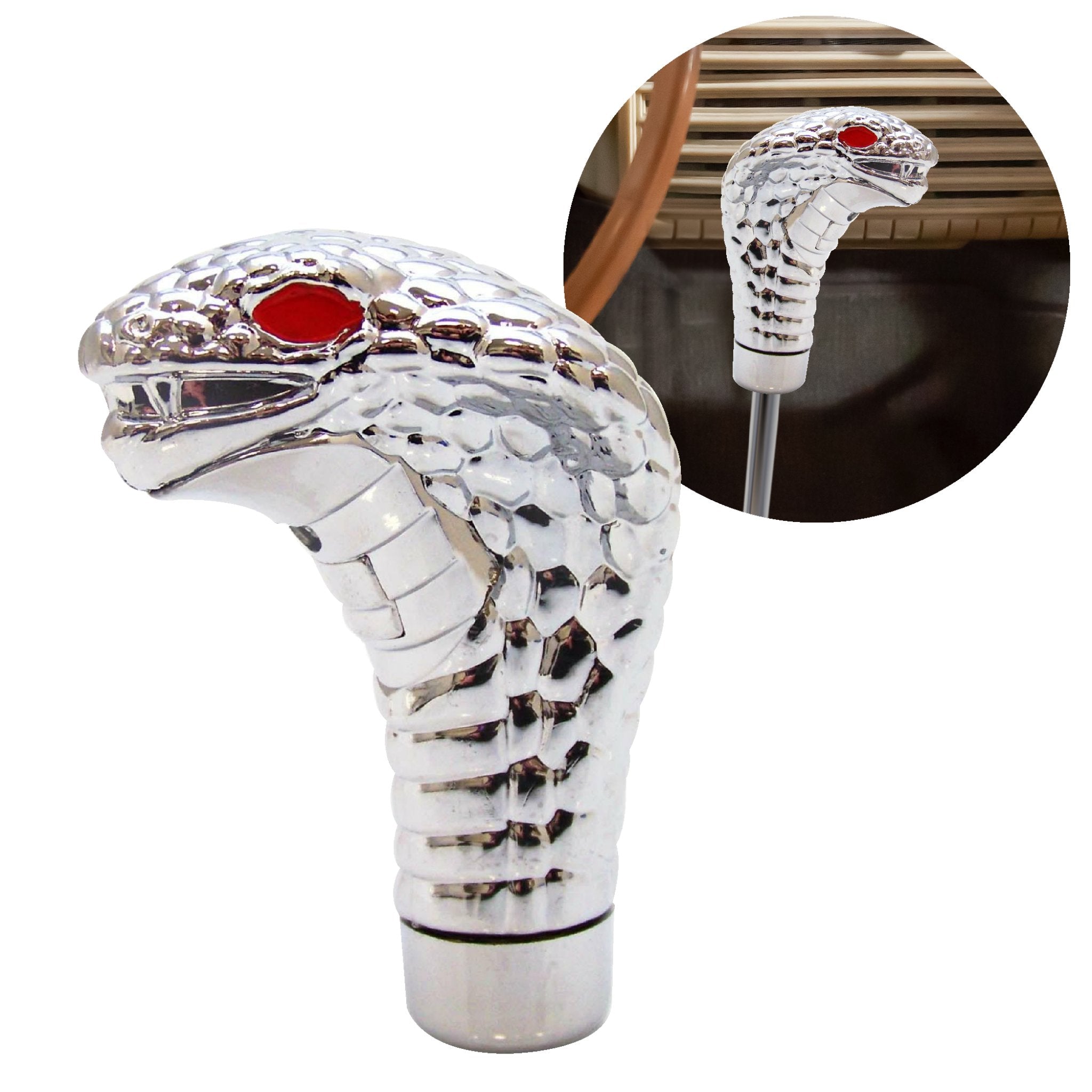 Cobra Snake Custom Shift Knob with Polished Chrome Finish - Illuminated & Non-Illuminated Eyes