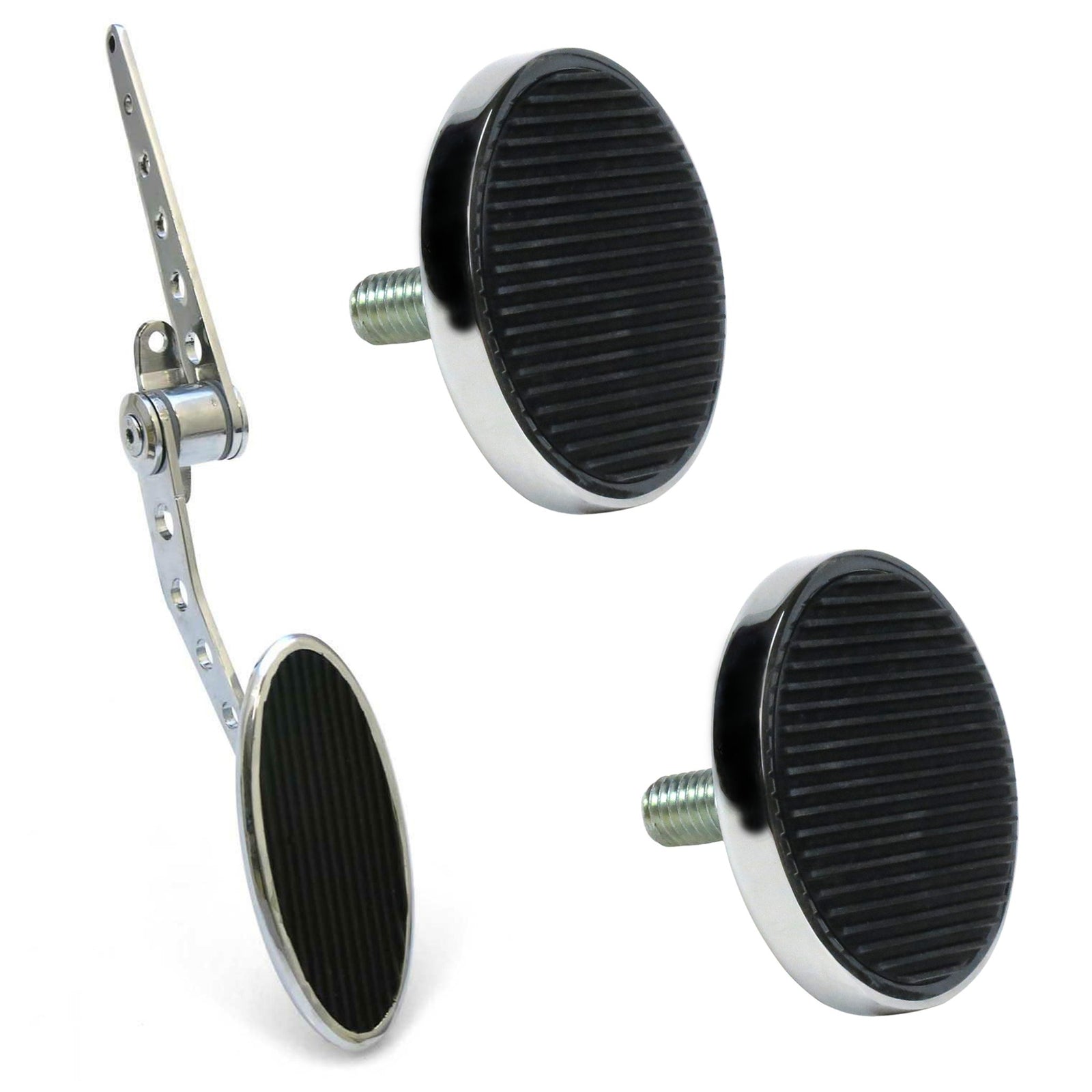 Chromed Billet Firewall Mount Gas Pedal & 2 Round Brake/Clutch Pedals