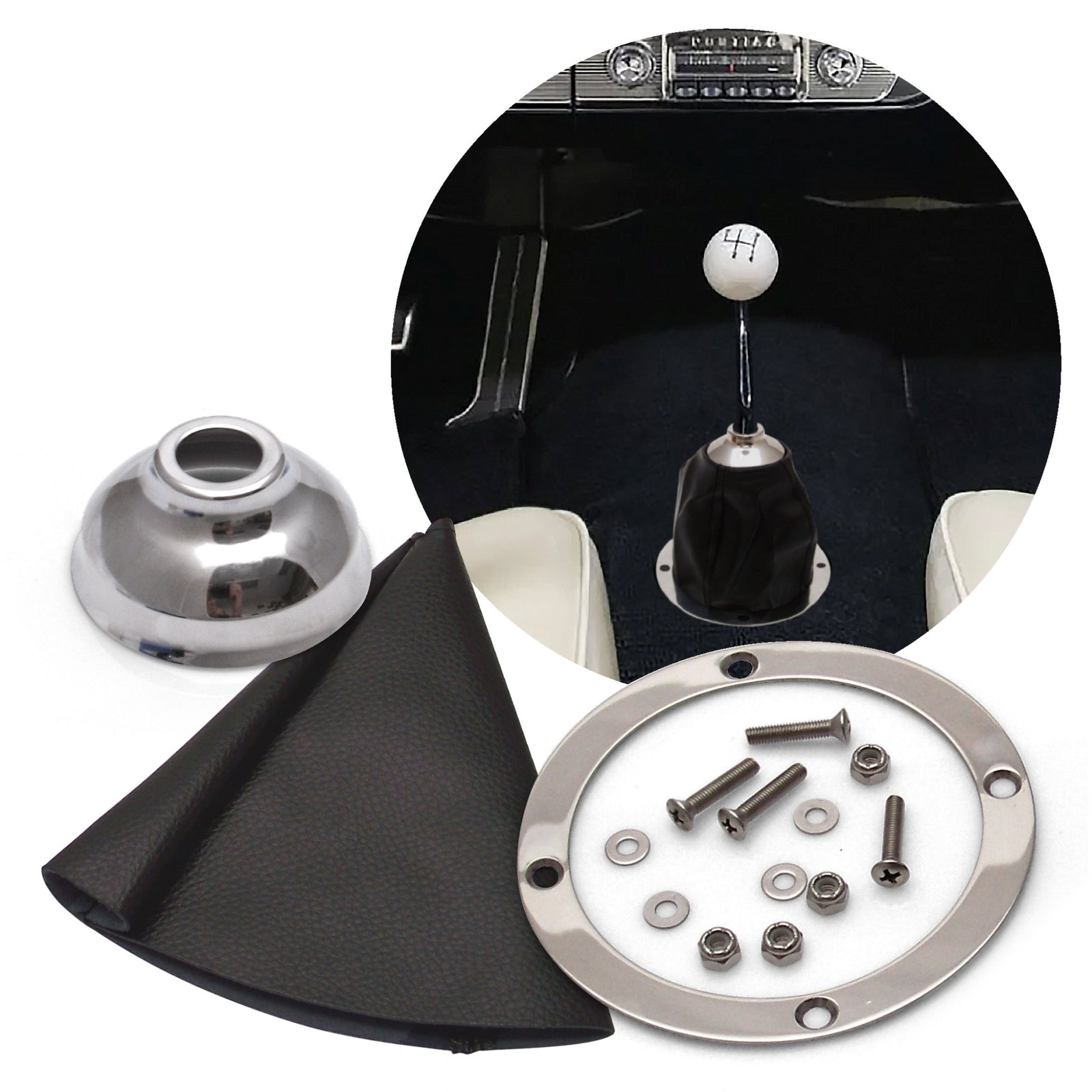 Vertical Shifter or Emergency Brake Boot with Trim Ring and Cap