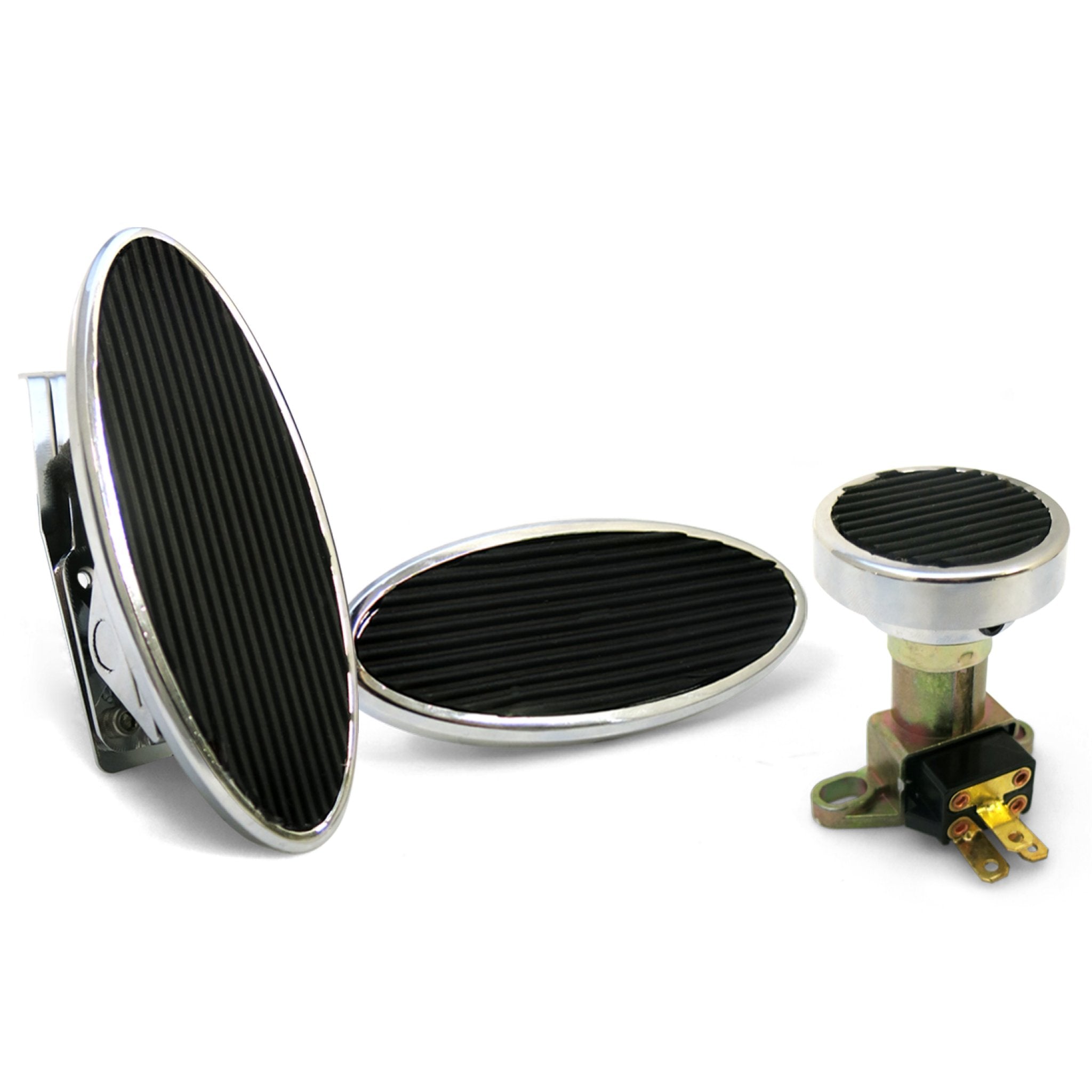 Billet Floor Mount Gas Pedal, Sm Oval Brake/Clutch Pedal & Dimmer Pad