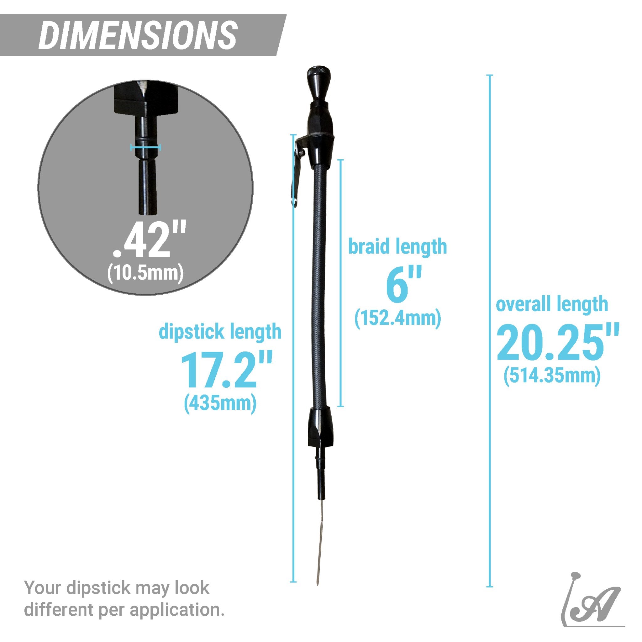 Black Engine Oil Dipstick Chevy SBC 1980 and Later Stainless Steel - Twist Lock