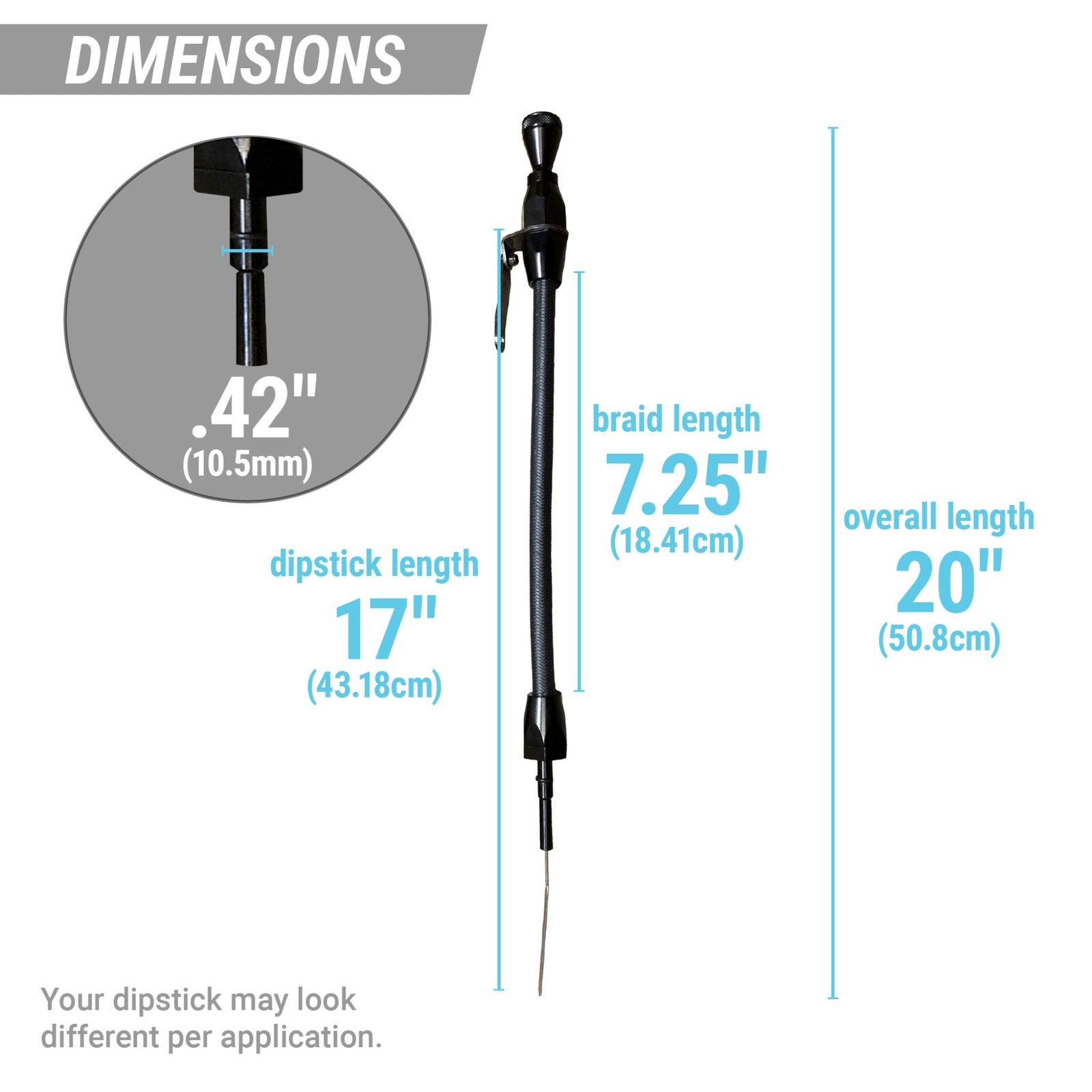 Black Engine Oil Dipstick Chevy SBC 1980 and Later Stainless Steel - Twist Lock
