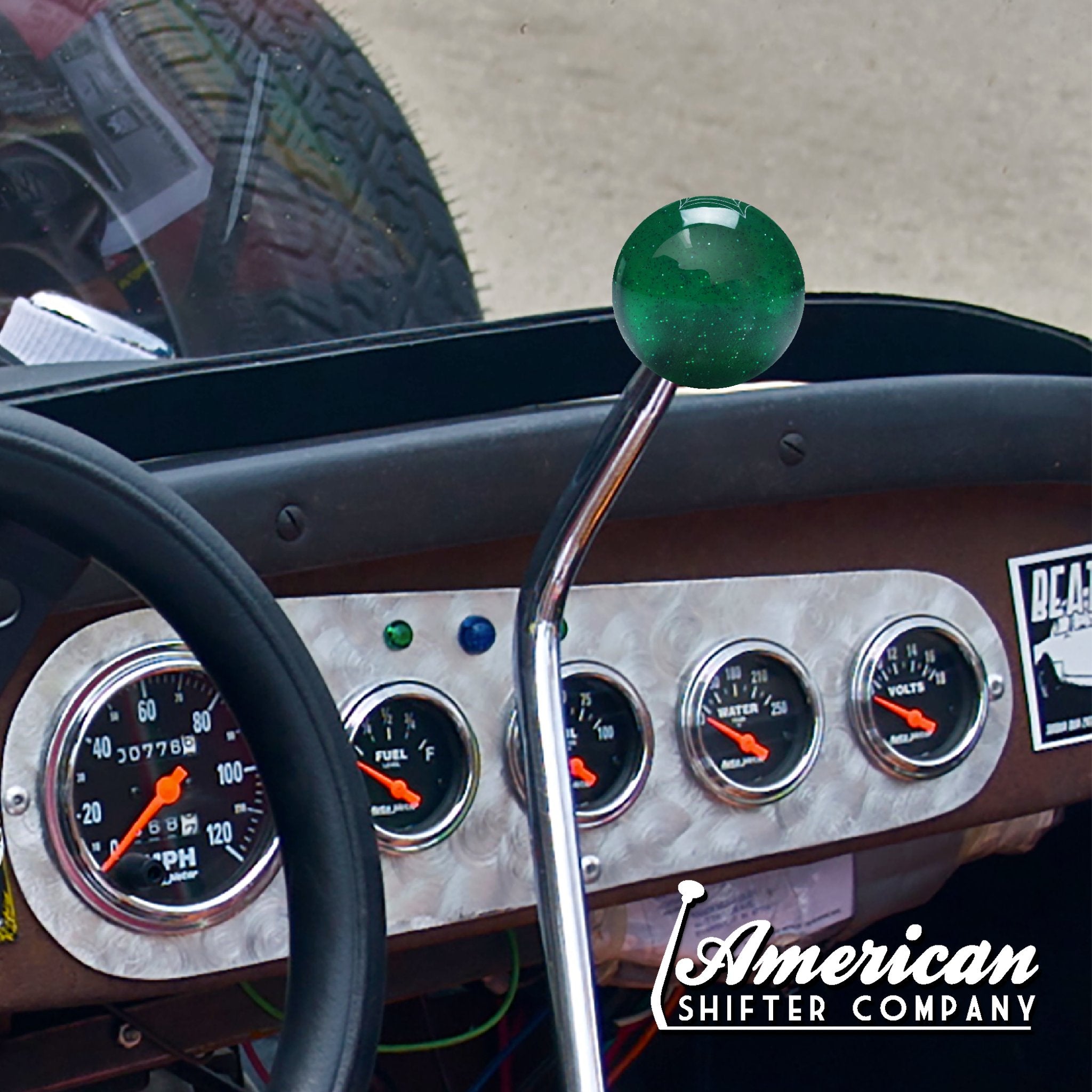Green Spider Translucent Metal Flake Old Skool Retro Vintage Style Shift Knob
