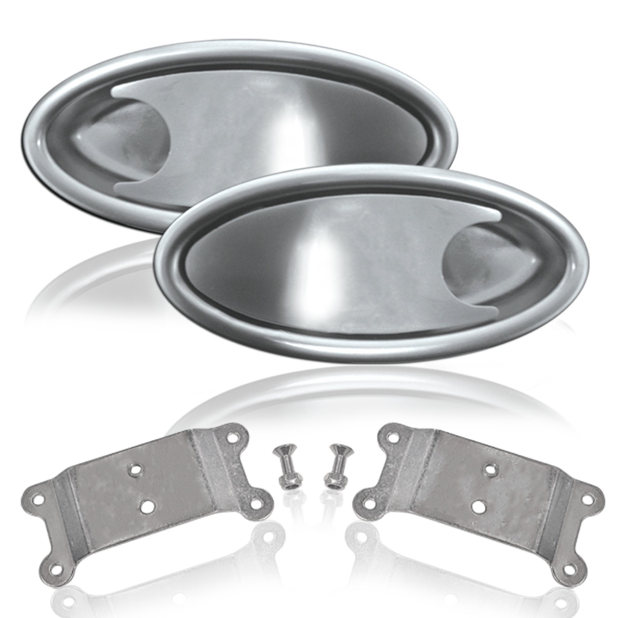 Notched Billet Aluminum Oval Interior Recessed Door Handle Pocket Lever Set Pair