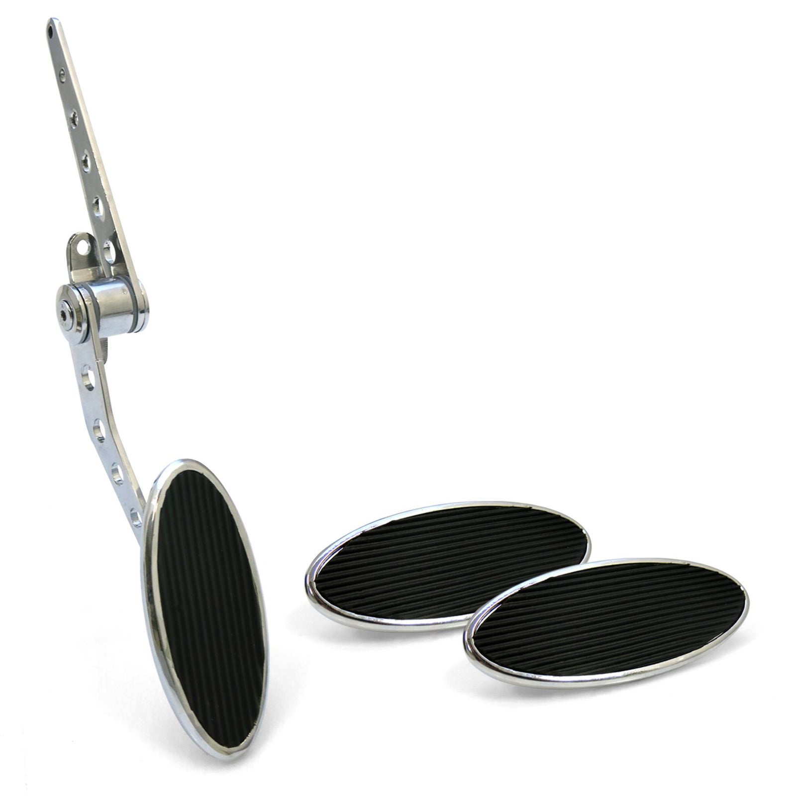 Chromed Billet Firewall Mount Gas Pedal & 2 Large Oval Brake/Clutch Pedals