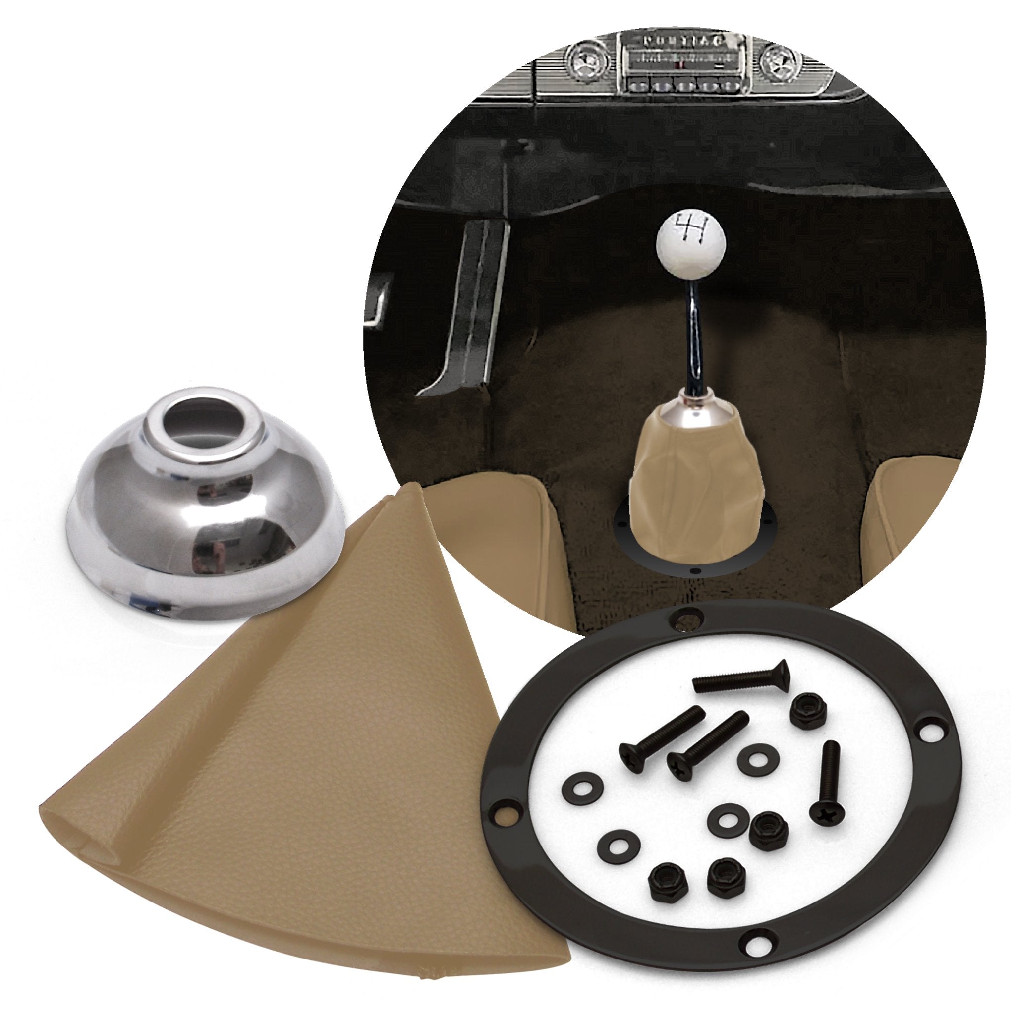 Vertical Shifter or Emergency Brake Boot with Trim Ring and Cap