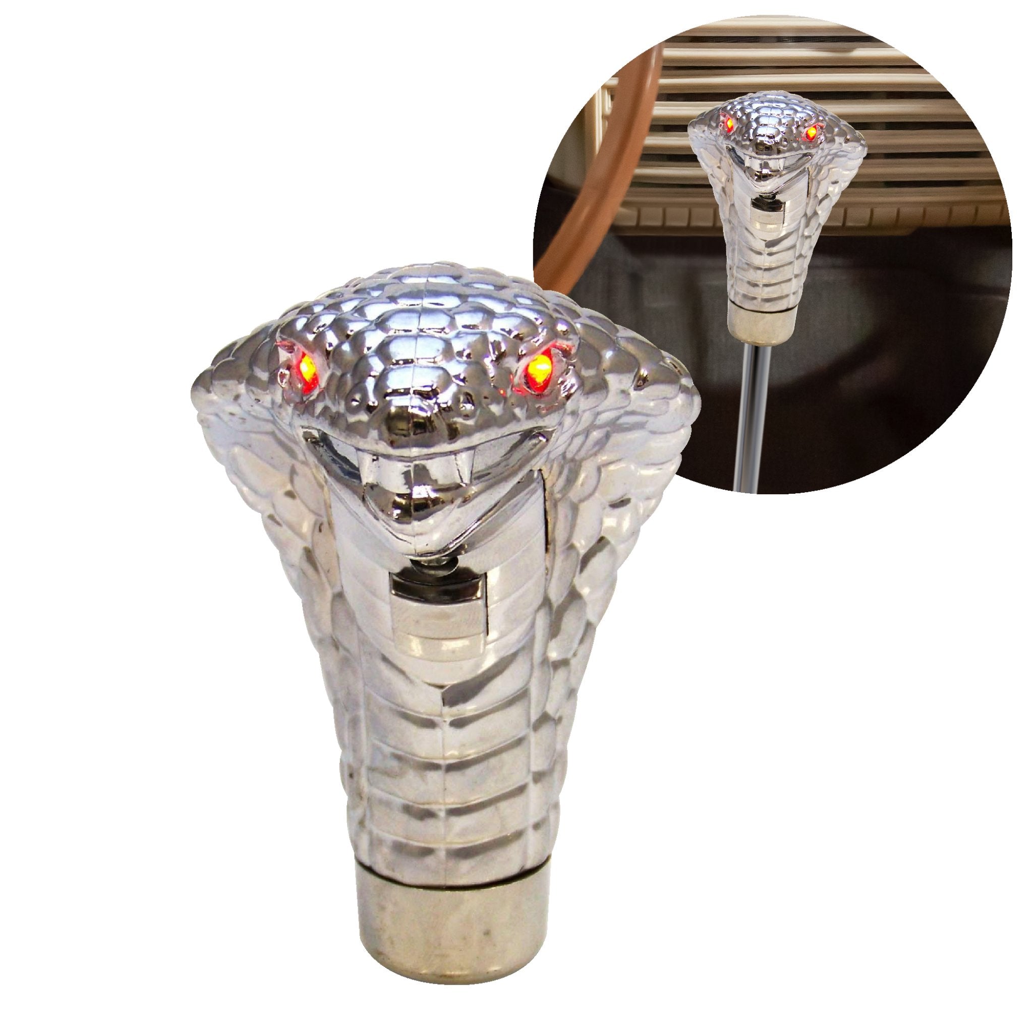 Cobra Snake Custom Shift Knob with Polished Chrome Finish - Illuminated & Non-Illuminated Eyes