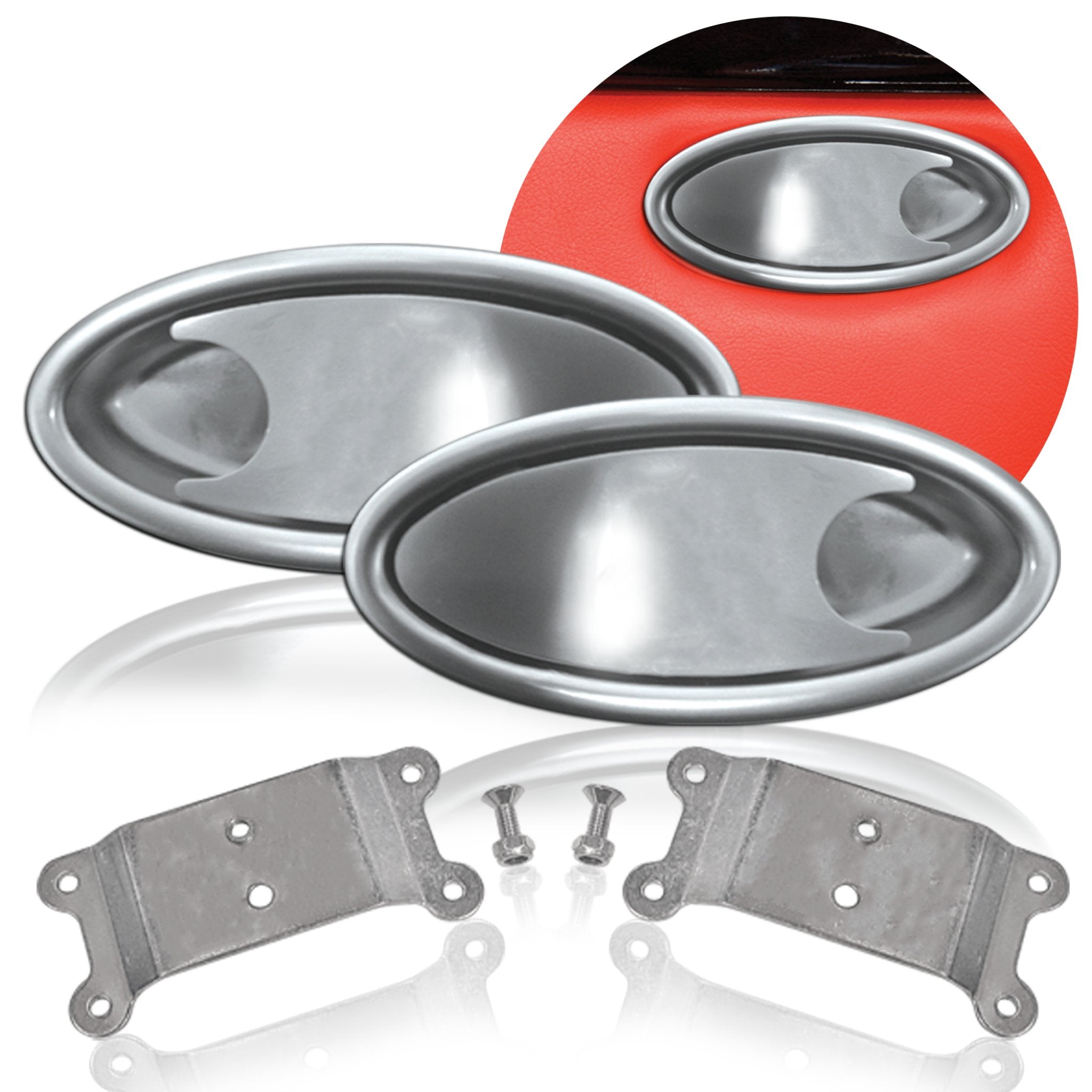 Notched Billet Aluminum Oval Interior Recessed Door Handle Pocket Lever Set Pair