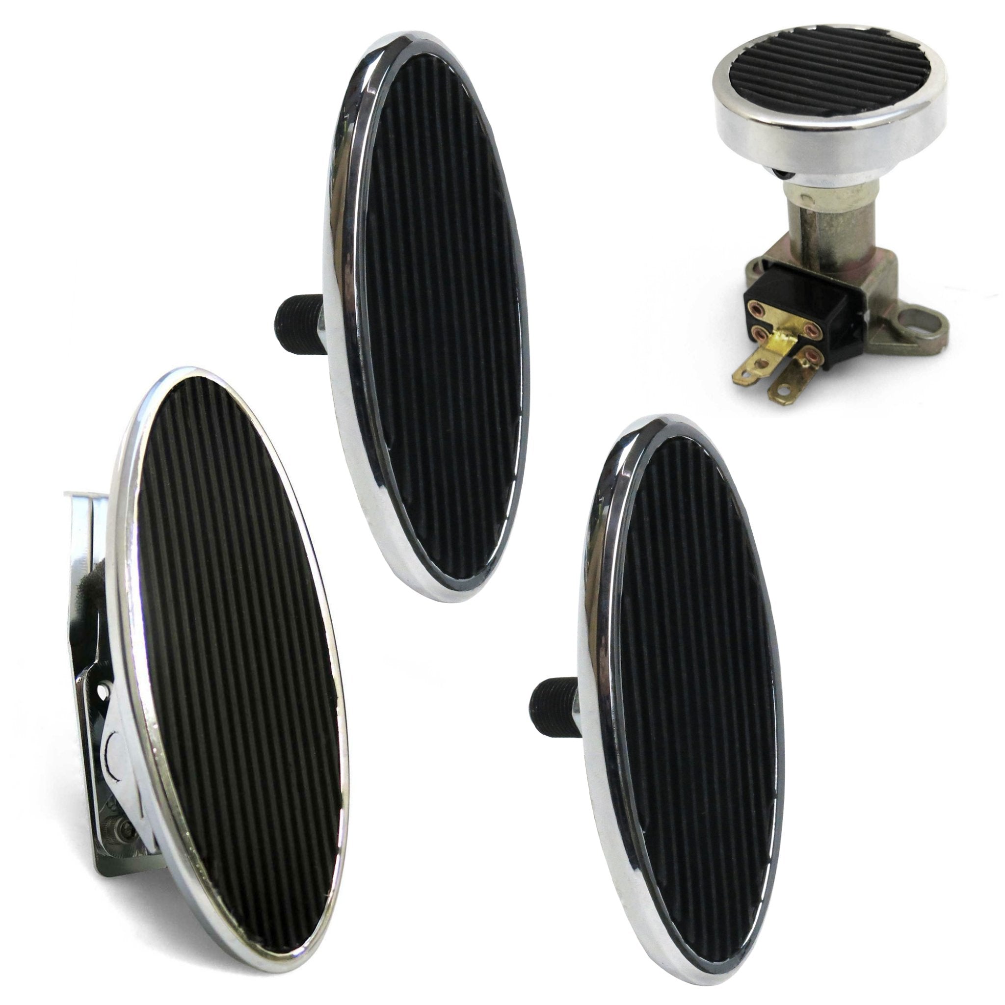 Billet Floor Mount Gas Pedal, 2 Sm Oval Brake/Clutch Pedals & Dimmer Pad