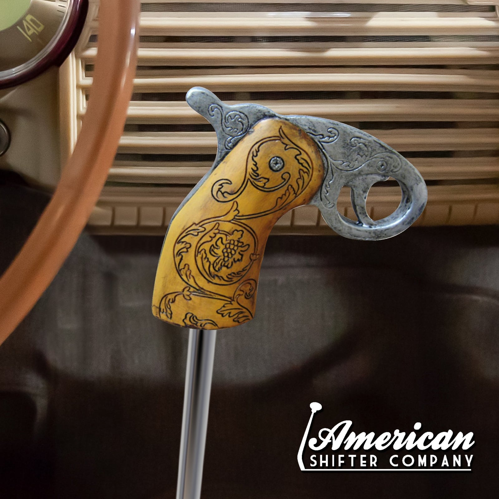 Quick Draw Pistol Grip Custom Shift Knob Handcrafted Limited Edition Hot Rod Gun