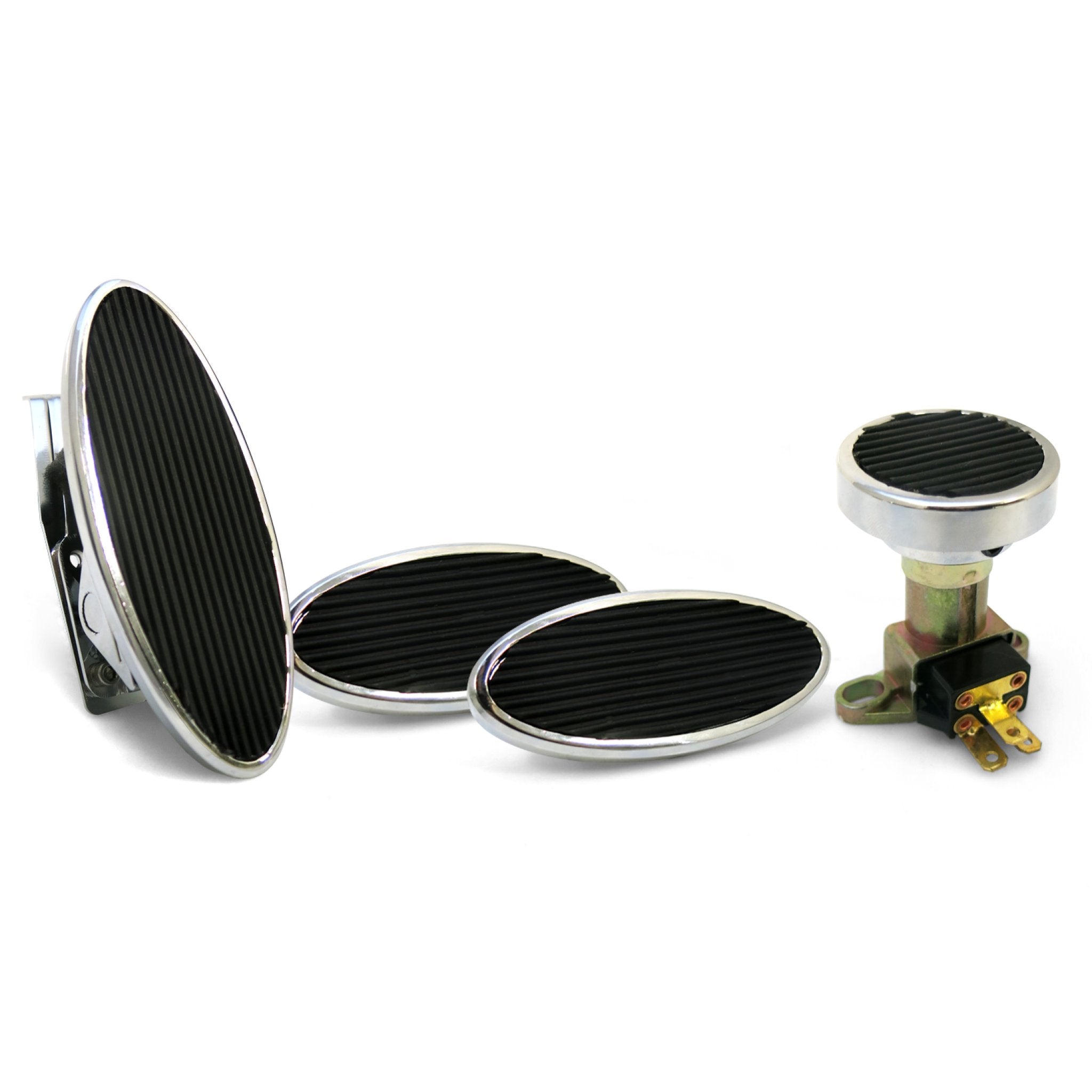 Billet Floor Mount Gas Pedal, 2 Sm Oval Brake/Clutch Pedals & Dimmer Pad