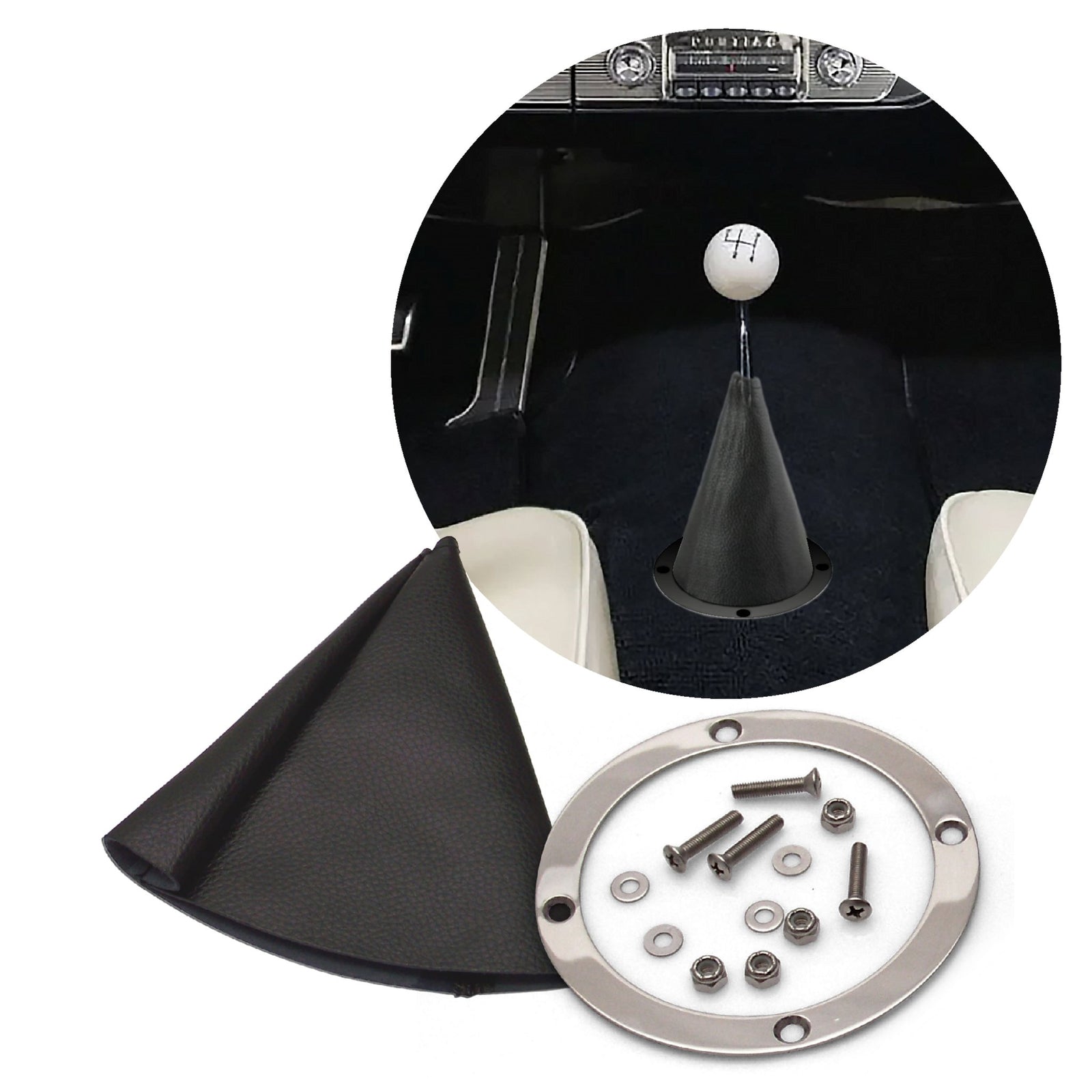 Vertical Shifter or Emergency Brake Boot with Round Trim Ring