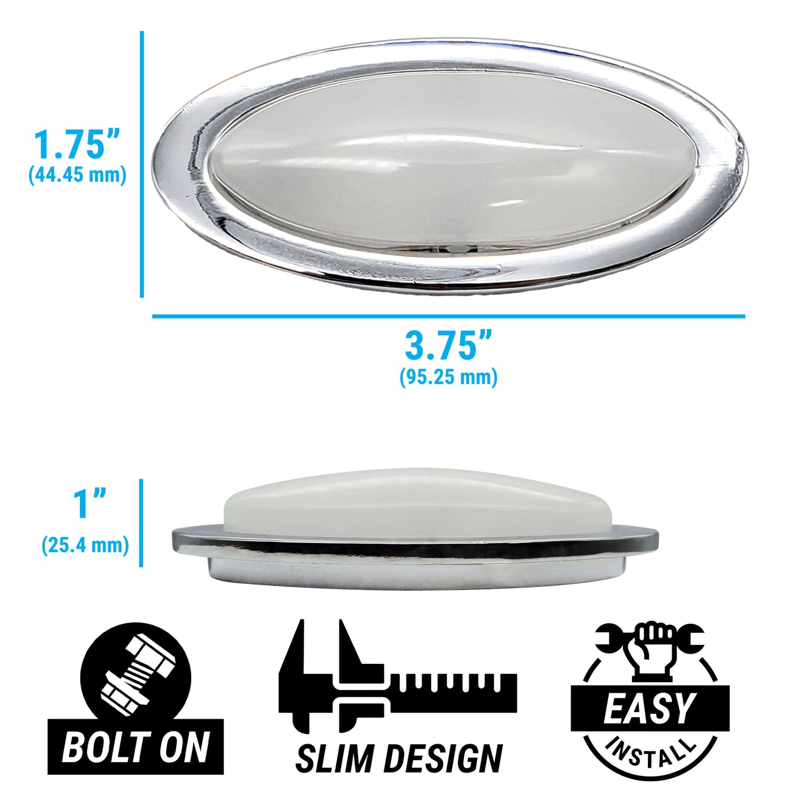 Billet Chrome Oval Universal Bright LED Interior Dome Light Courtesy Map Trunk
