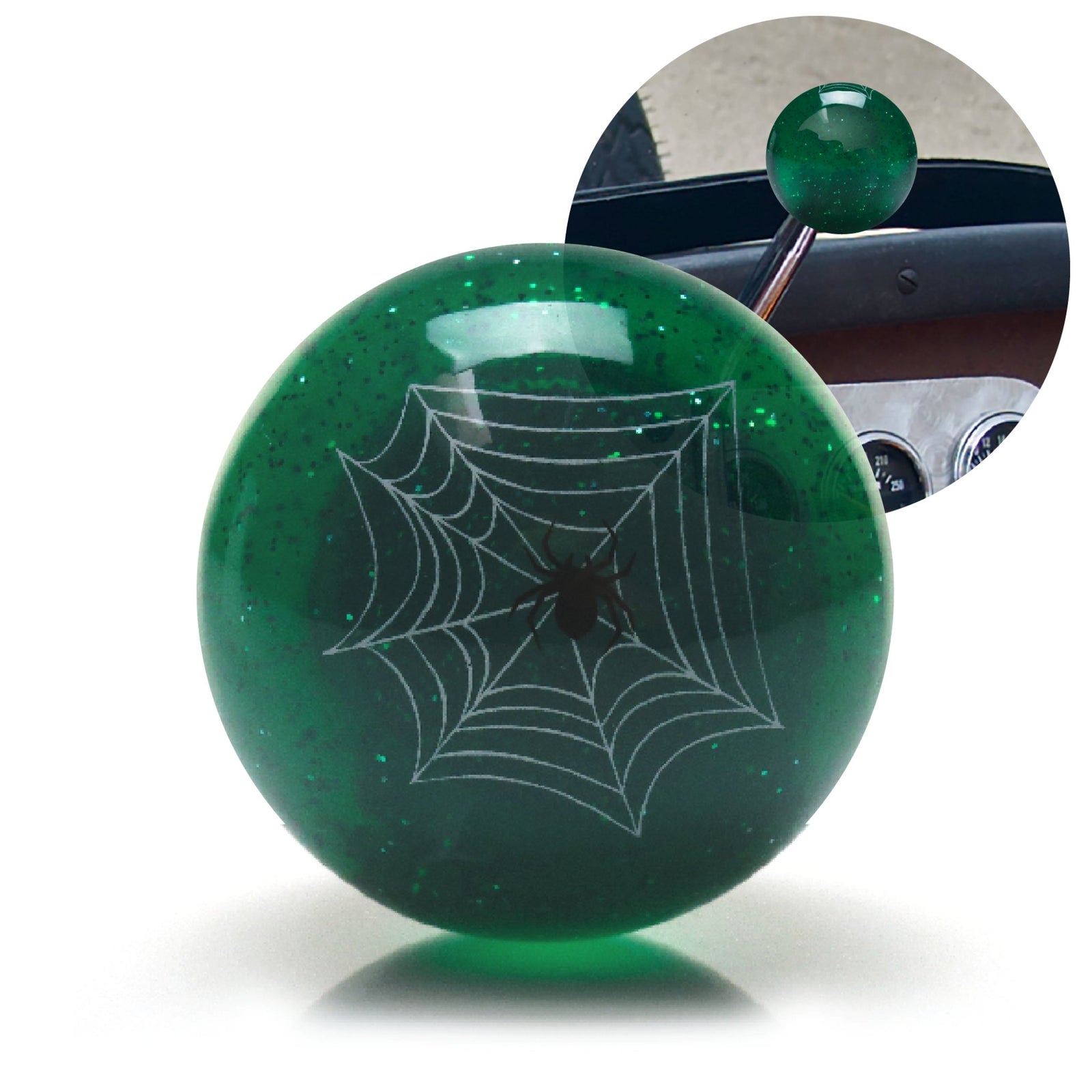Green Spider Translucent Metal Flake Old Skool Retro Vintage Style Shift Knob