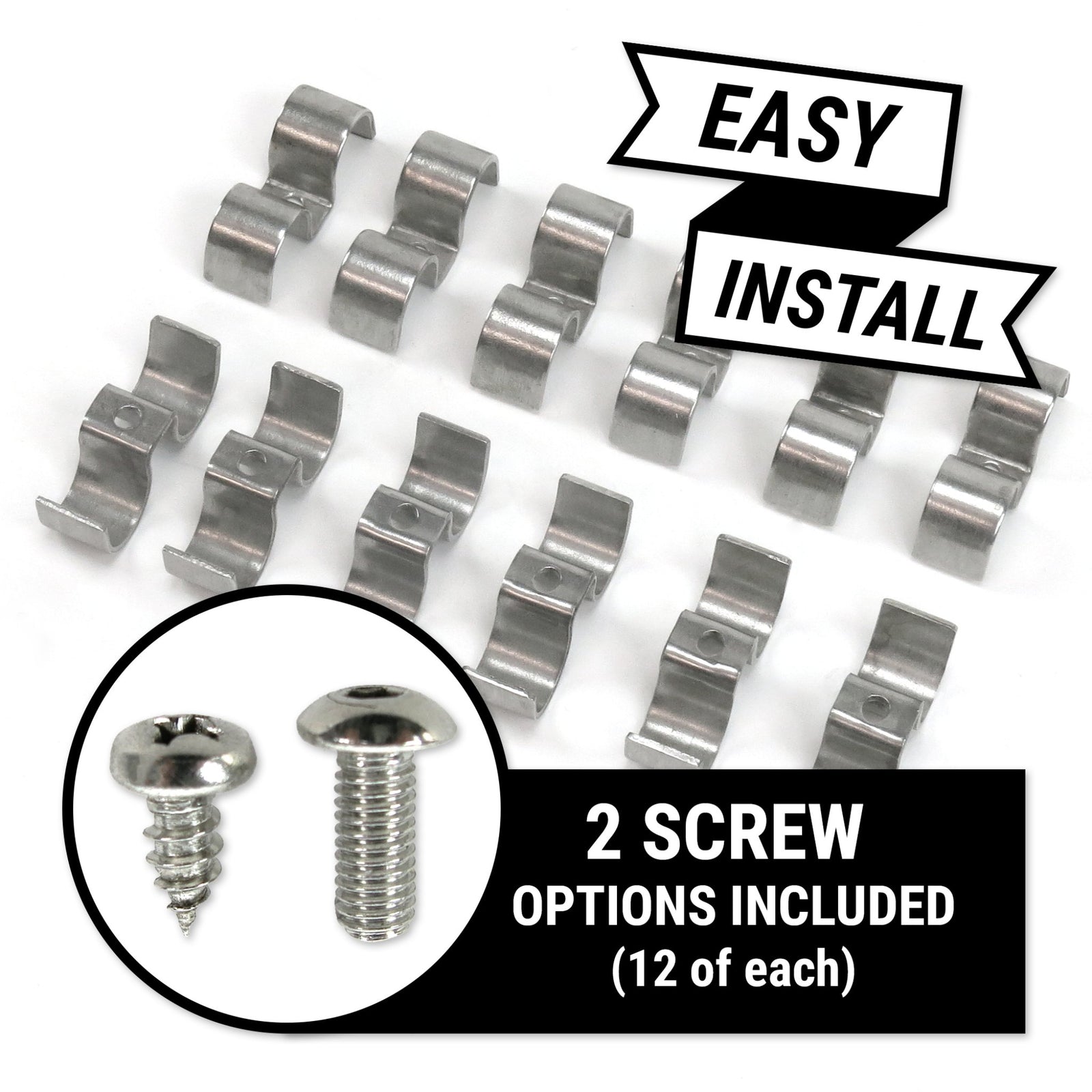 Double Stainless Steel Brake / Fuel Line Clamps - Pack of 12 with Hardware