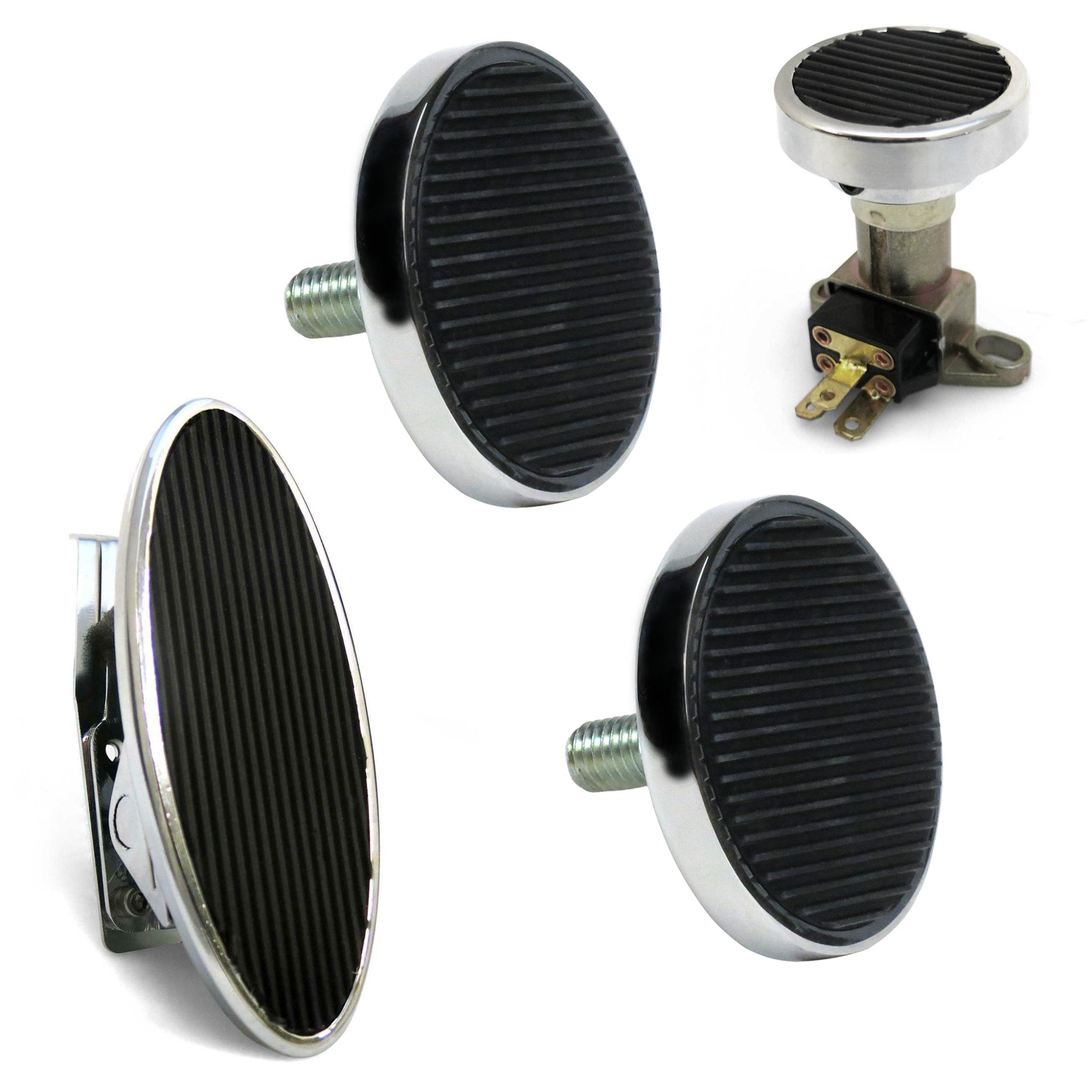 Billet Floor Mount Gas Pedal, 2 Round Brake/Clutch Pedals & Dimmer Pad