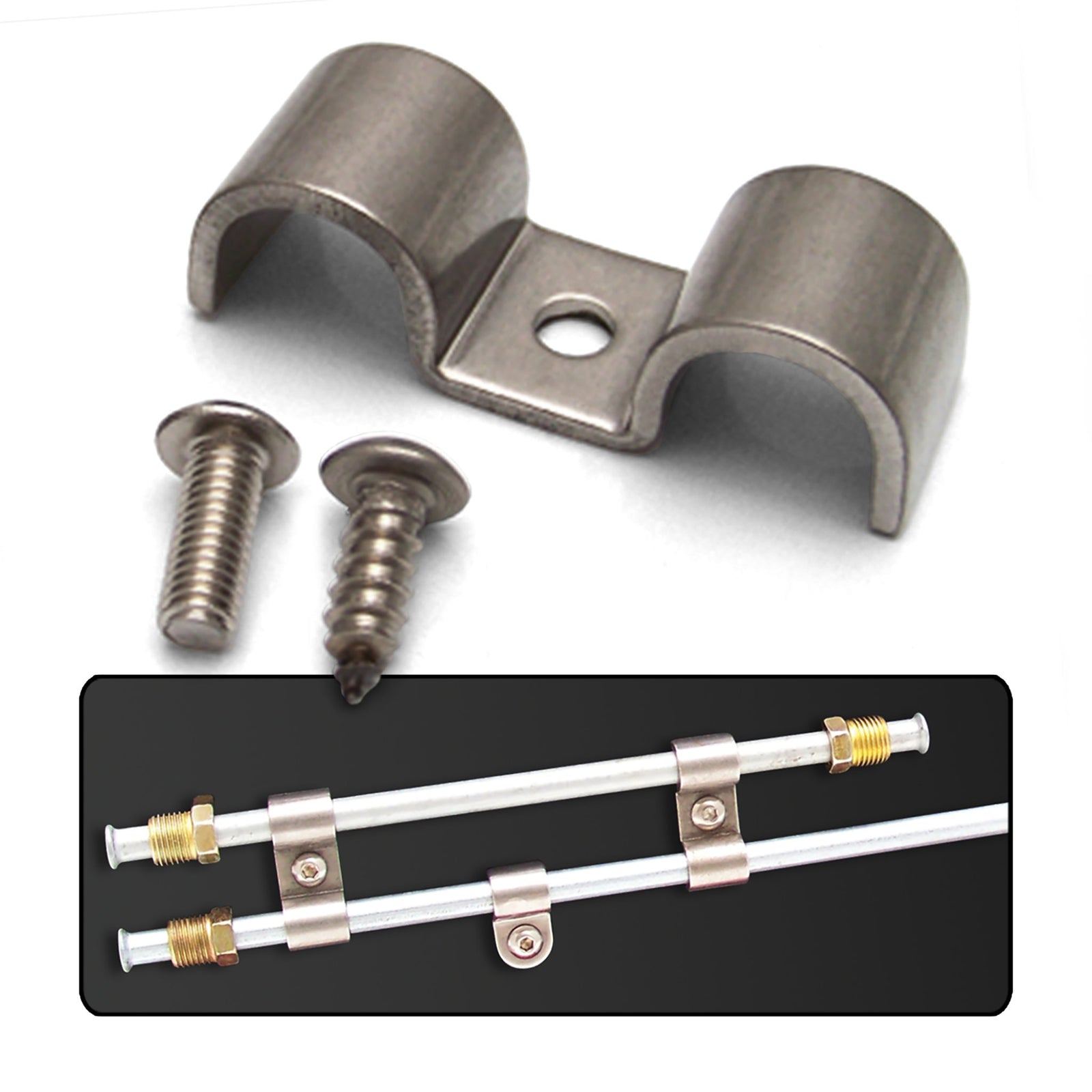 Double Stainless Steel Brake / Fuel Line Clamps - Pack of 12 with Hardware