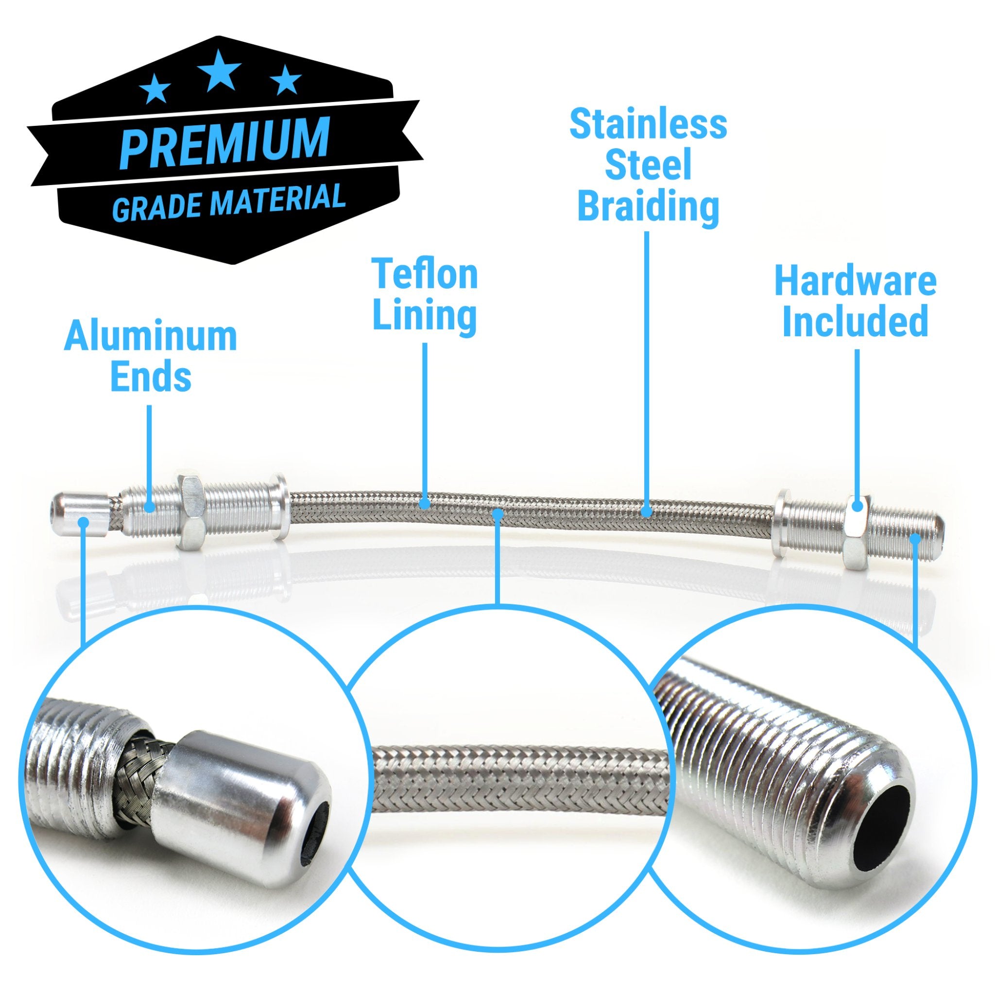 12" Billet Aluminum & Stainless Steel Braided Door Loom Wire Hose Conduit Pair
