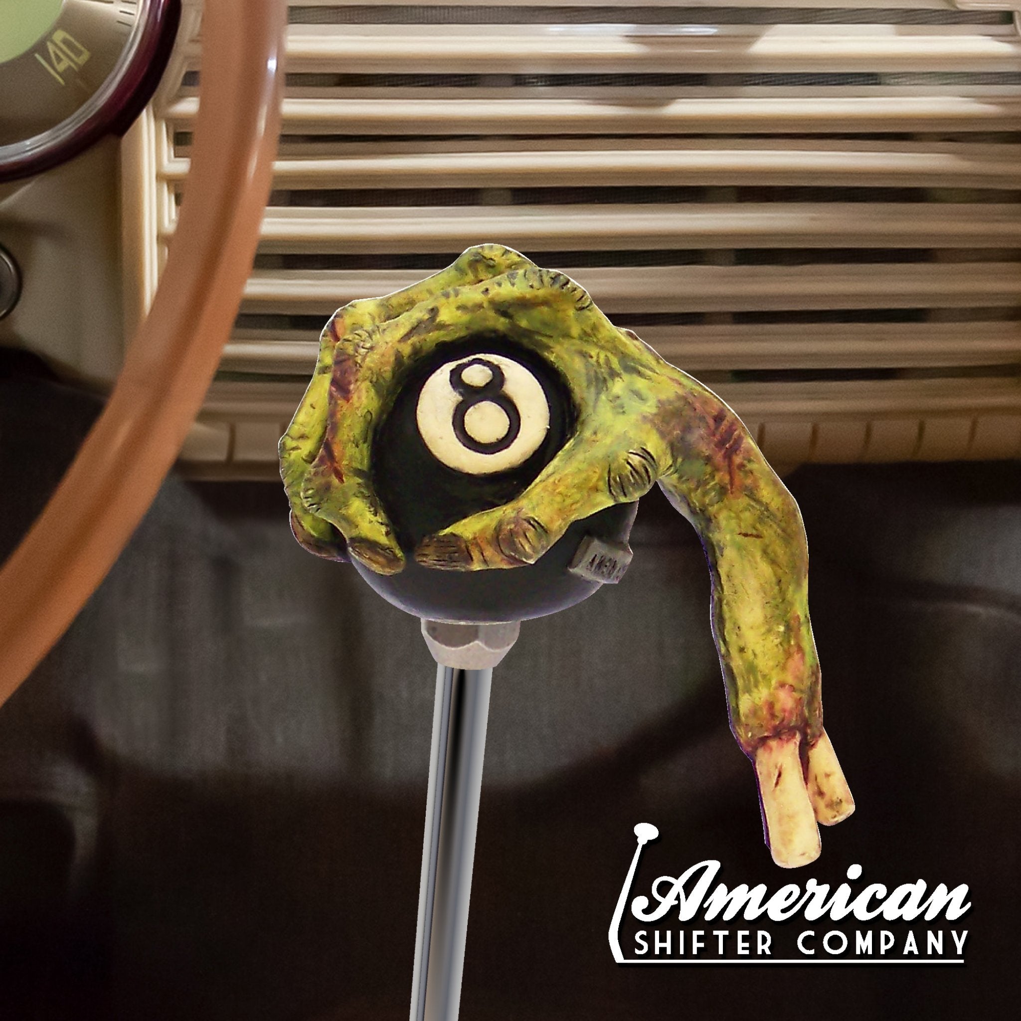 Grippy 8 Ball Zombie Hand Custom Shift Knob Handcrafted Limited Edition Hot Rod