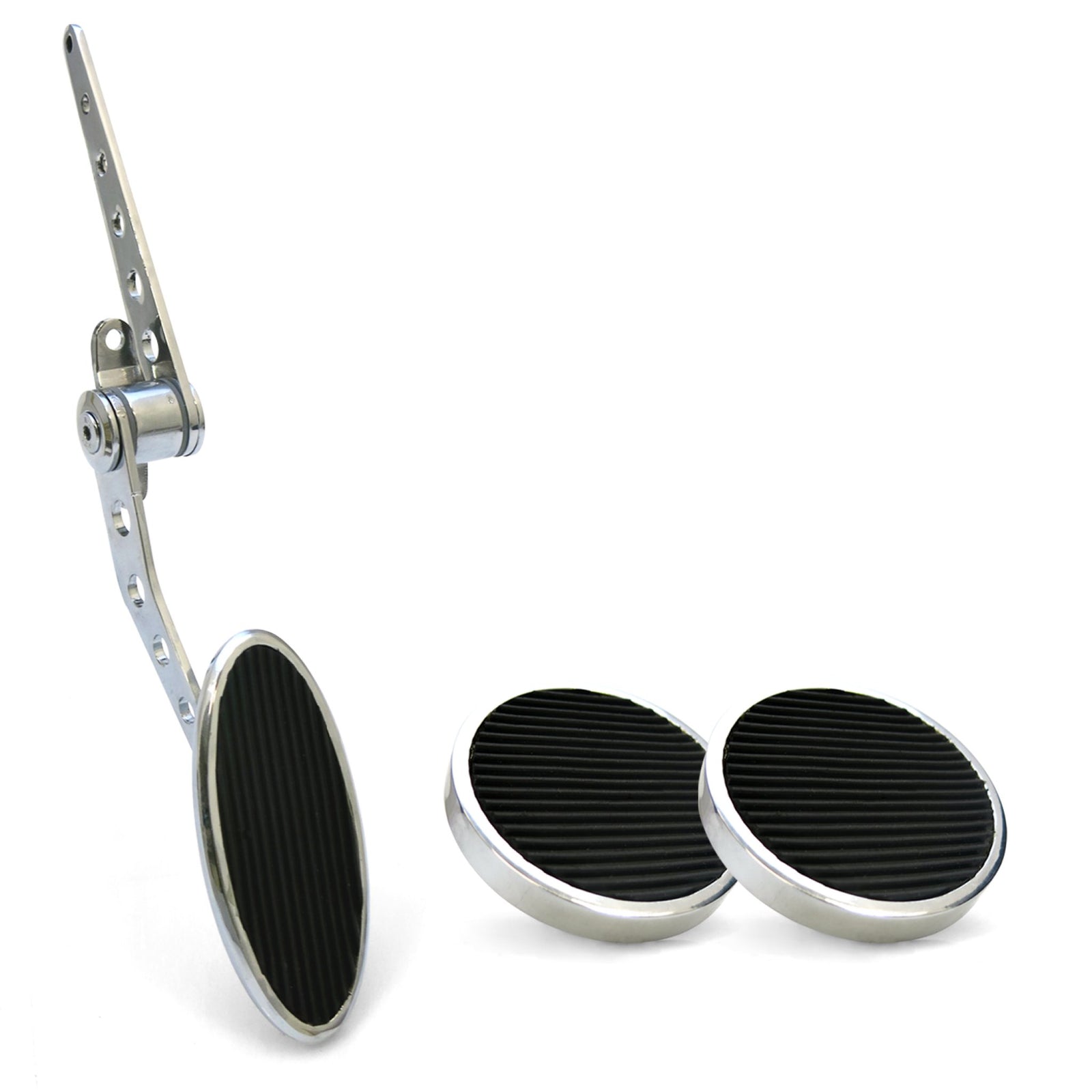 Chromed Billet Firewall Mount Gas Pedal & 2 Round Brake/Clutch Pedals