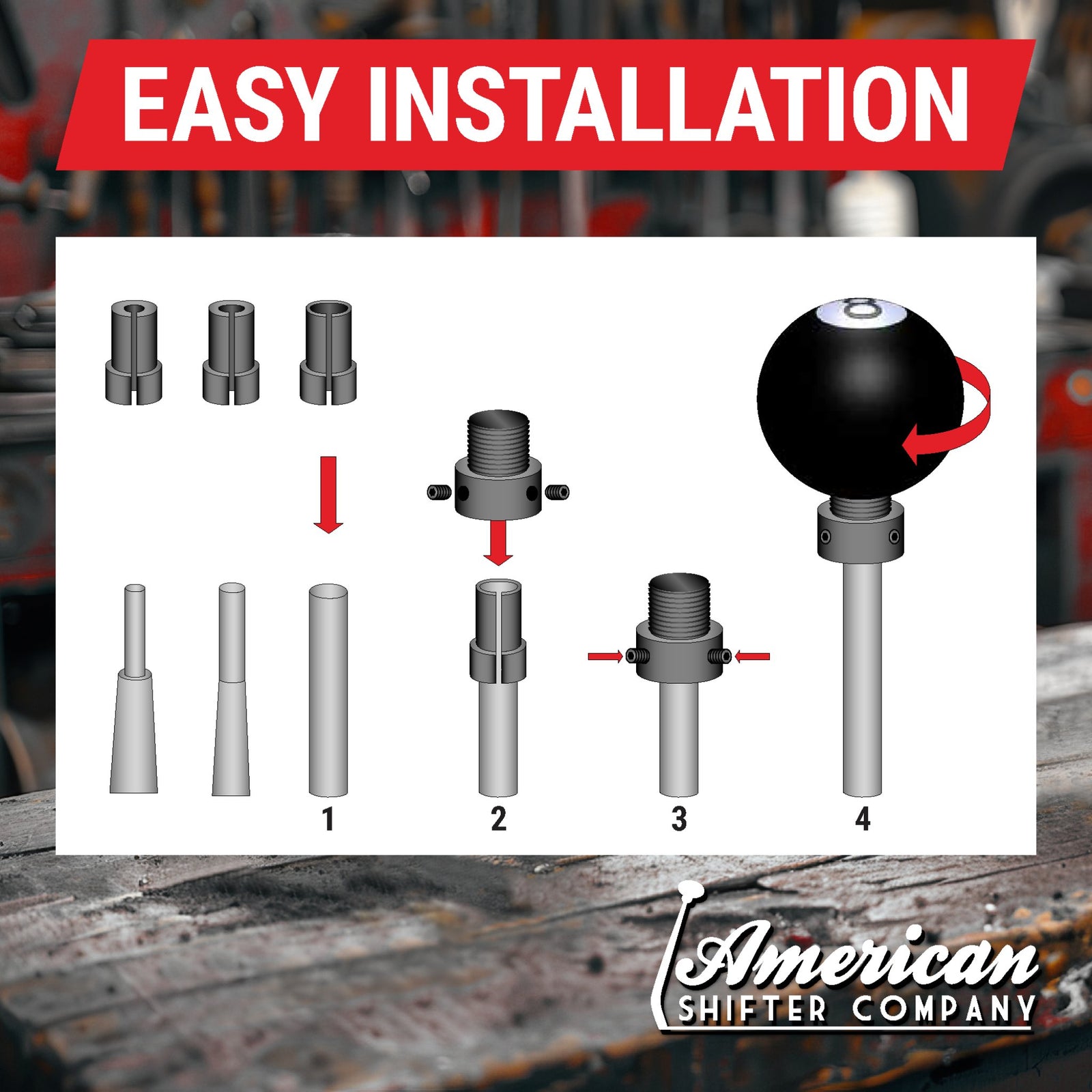 Universal Shift Knob Adapter with Set Screws For Thread-less Shift Arm M16 x 1.5