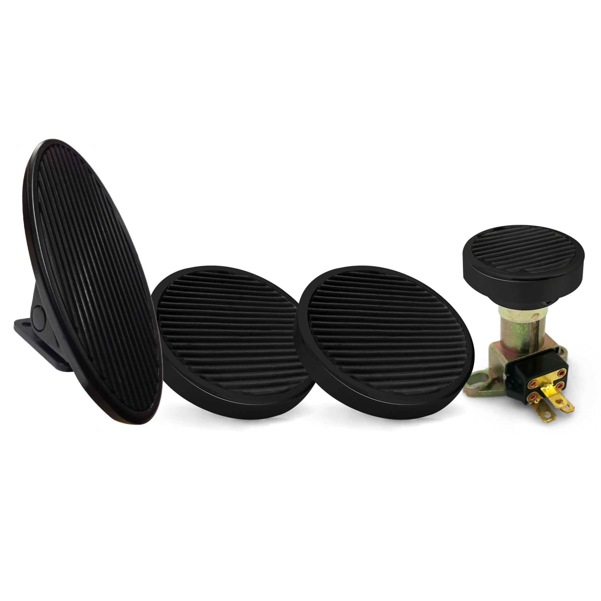 Billet Floor Mount Gas Pedal, 2 Round Brake/Clutch Pedals & Dimmer Pad