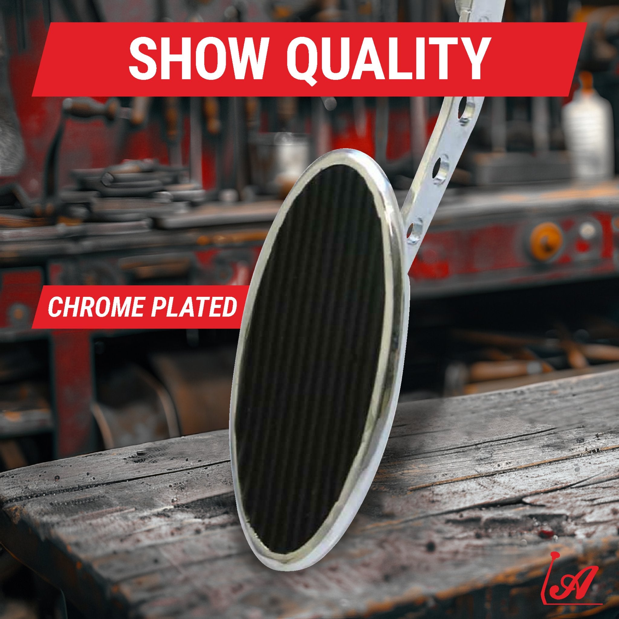 Oval Chrome Billet Floor Mount Gas Pedal Assembly-Firewall Mount Non-Slip Rubber