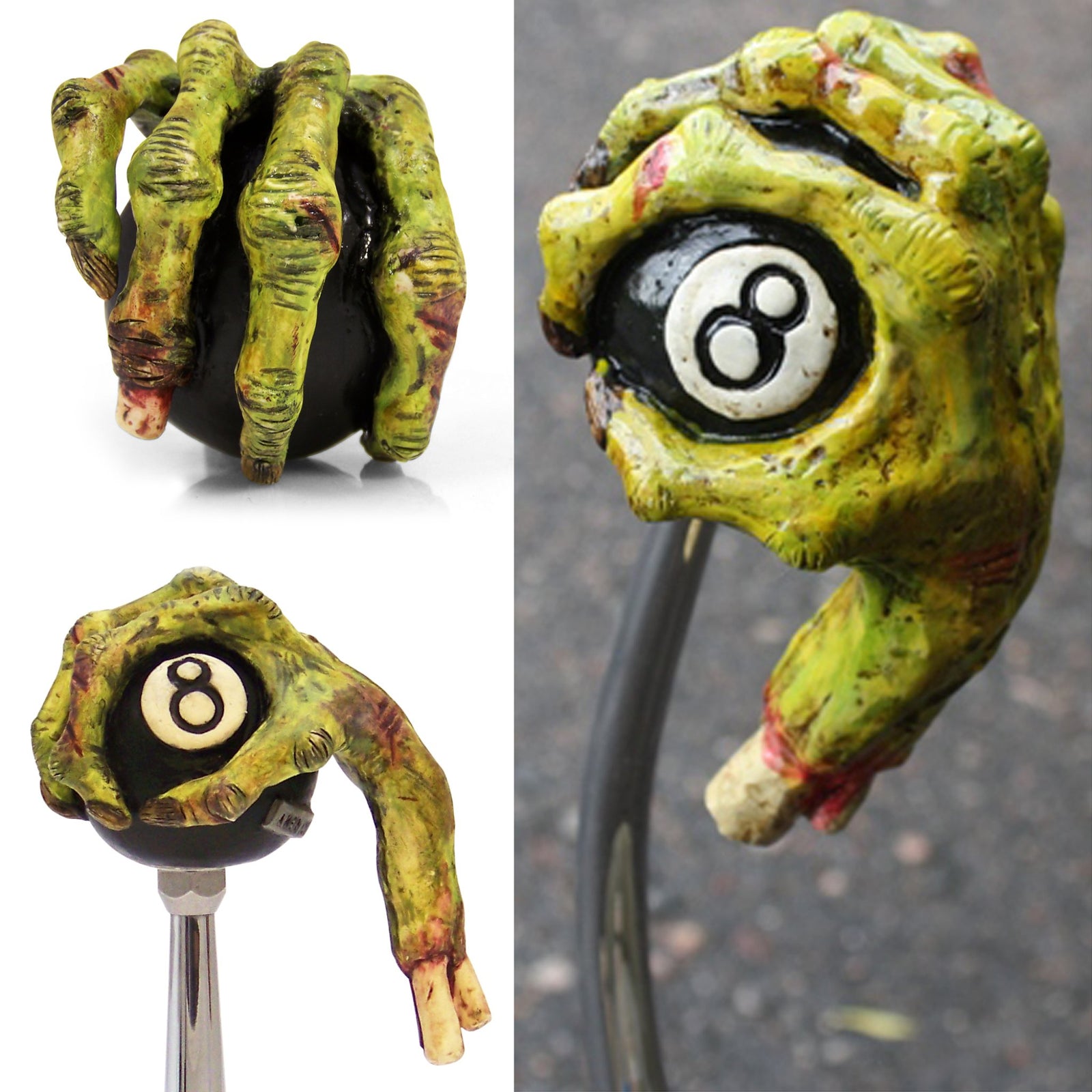 Grippy 8 Ball Zombie Hand Custom Shift Knob Handcrafted Limited Edition Hot Rod